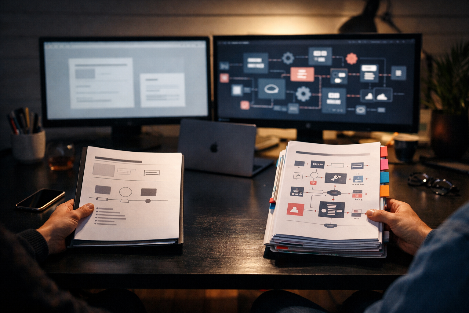 Comparaison de deux niveaux de profondeur produit avec cadrage, administration et support